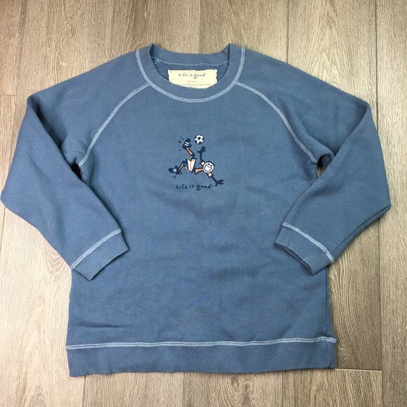Life is Good Boys Pullover Sweatshirt Fleece Crew Neck Graphic Logo Blue Large - Picture 1 of 5